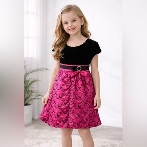 Youngland Girls Black & Pink Party Dress w/ Bow | Size 4T | Vestido Niña